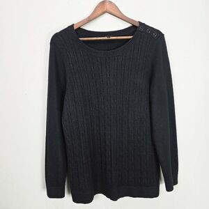 Talbots Cable Knit Sweater 1X Black Long Sleeve Scoop Neck Pullover